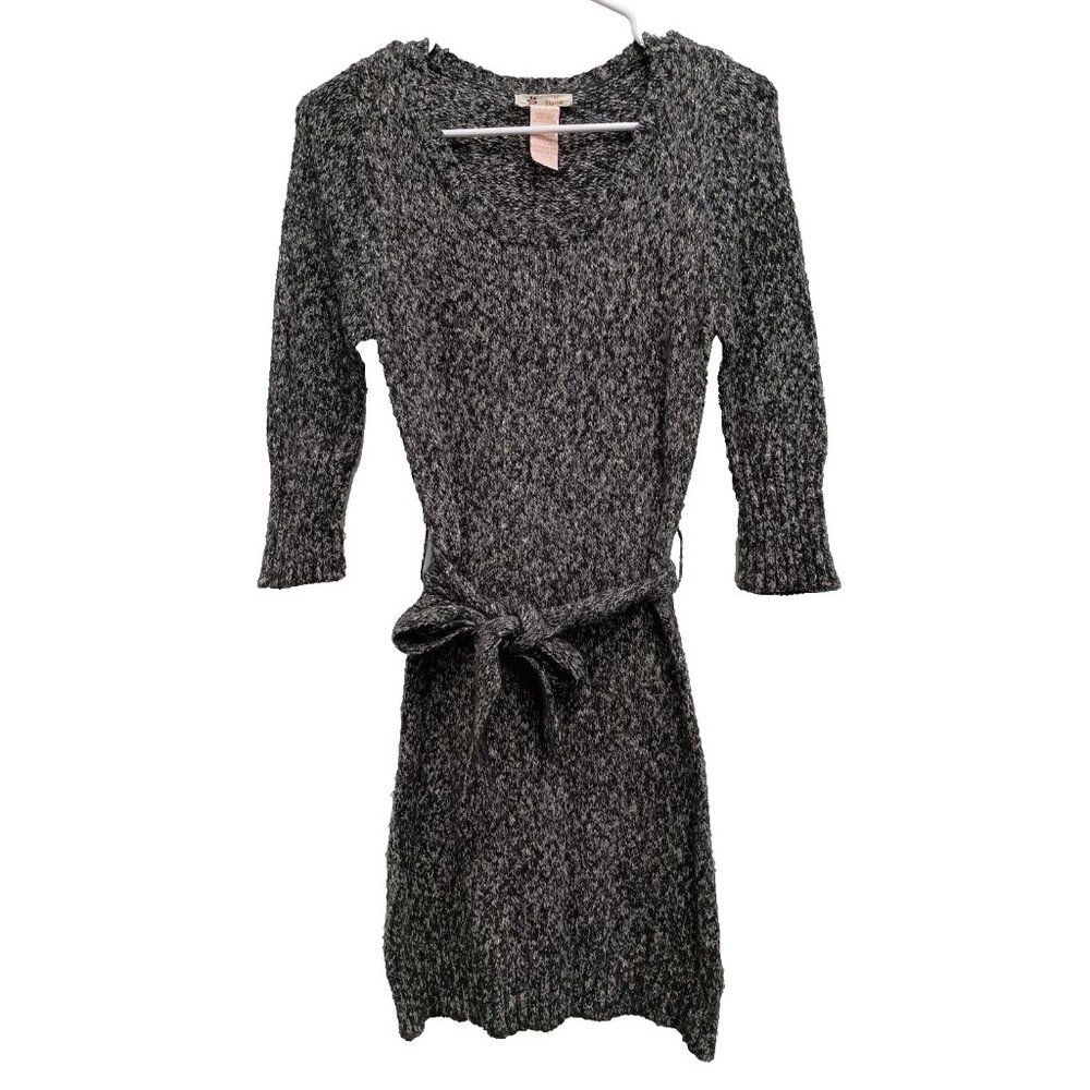 Vintage Y2K‎ Tulle Womens Sweater Dress Small Gray V Neck Belted Mini